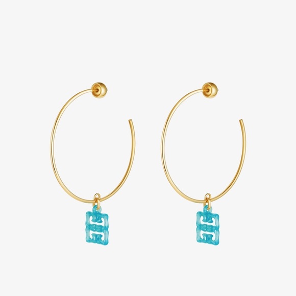 Givenchy NEW 4G liquid Gold hoop Earrings with blue design logo - Picture 1 of 4